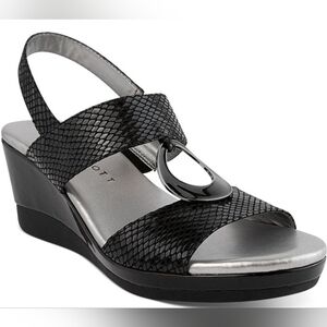 Karen Scott Black Textured Slingback Wedge Sandal